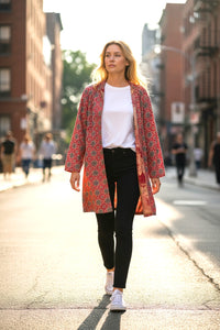 Silk Viscose Printed  Maroon Jacket with Birds