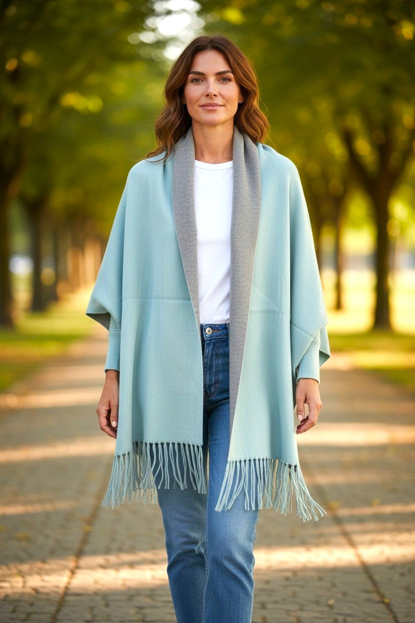 Reversible cape scarf with sleeves