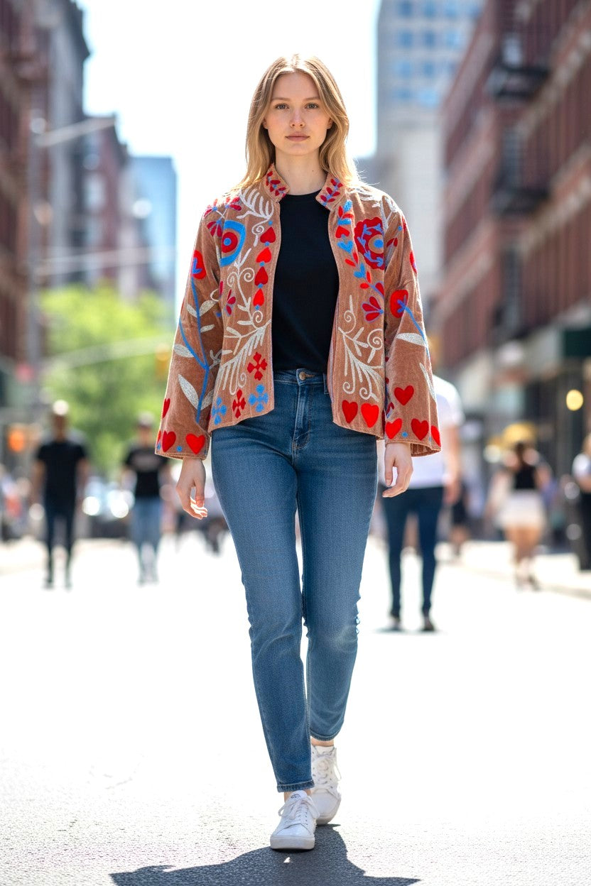 Samtjacke mit Stickerei