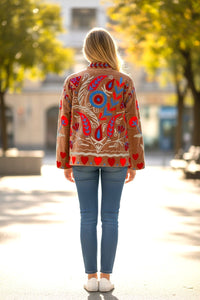 Velvet Suzani Embroidered Jacket Beige