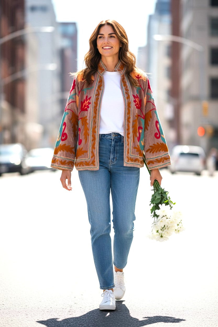 Velvet Suzani Jacket - Beige
