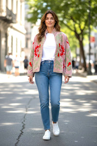 Velvet Suzani Jacket - Light Pink And Red