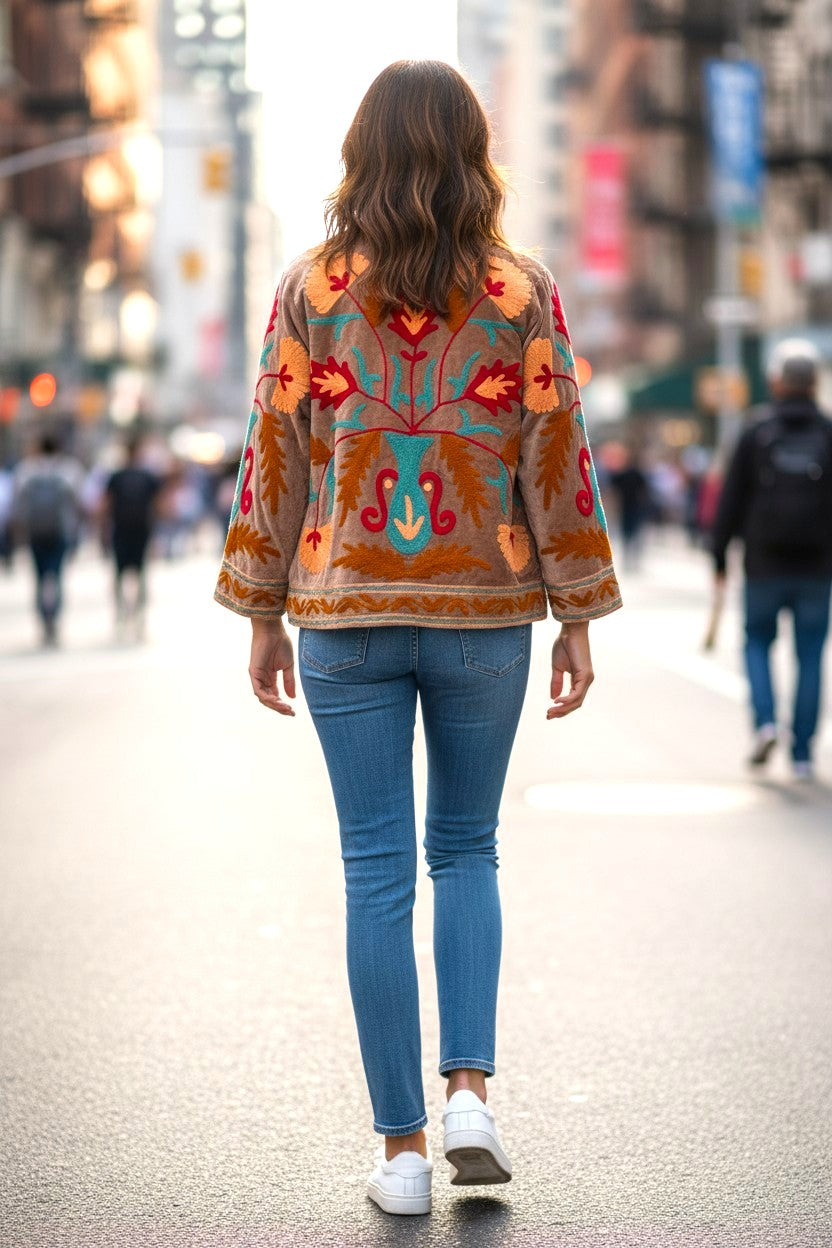 Velvet Suzani Jacket - Beige