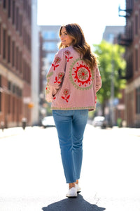 Velvet Suzani Jacket - Light Pink And Red