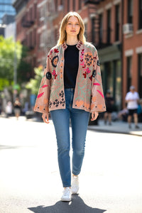 Velvet Suzani Embroidered Jacket Beige