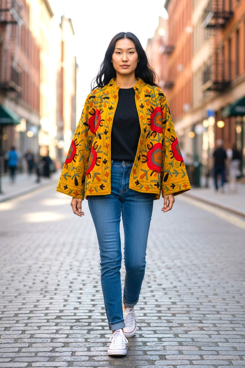 Samtjacke mit Stickerei