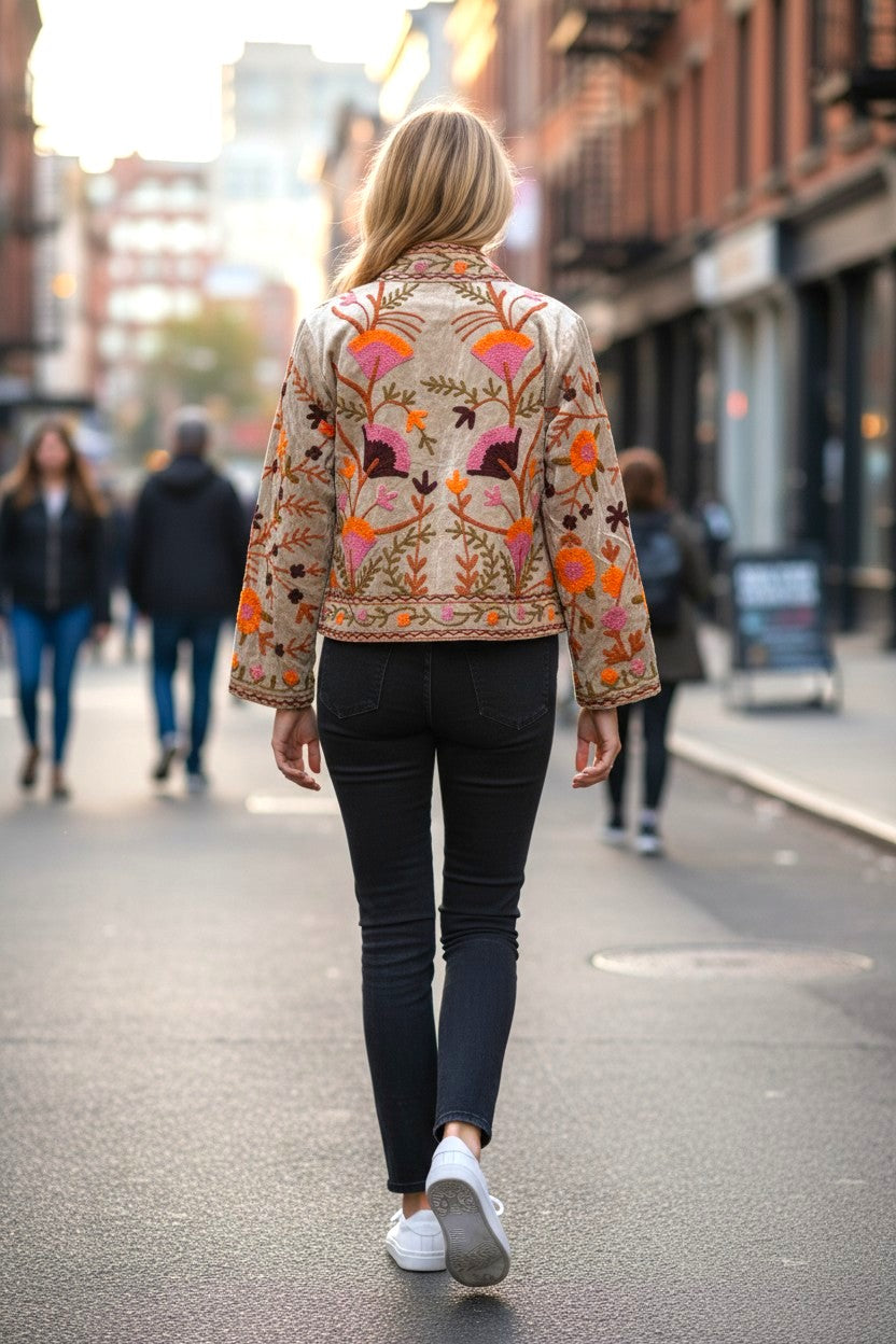 Samtjacke mit Stickerei