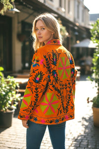 Velvet Suzani Embroidered Jacket Orange