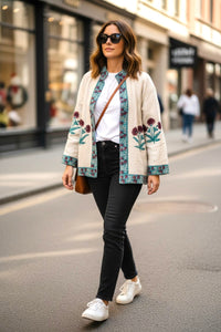 Indigo Hand Block Printed Cotton Jacket Floral