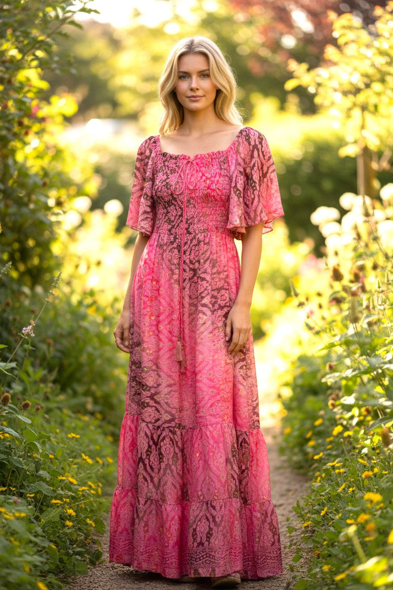 Printed Pink Long Dress