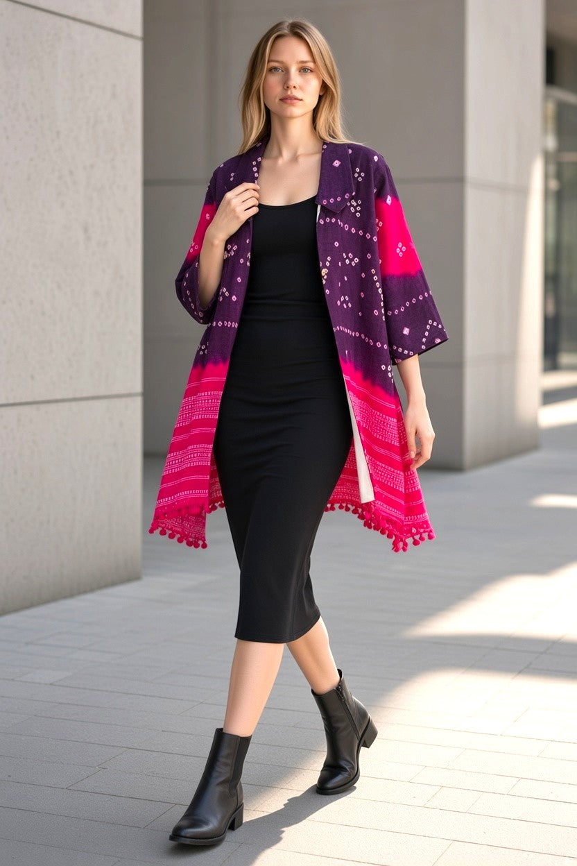Indigo Hand Block Printed Cotton Jacket Floral