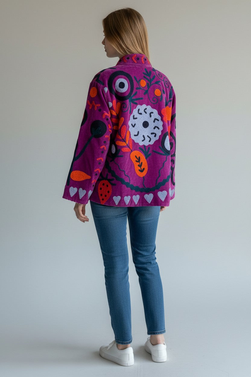 Velvet Suzani Embroidered Jacket Purple