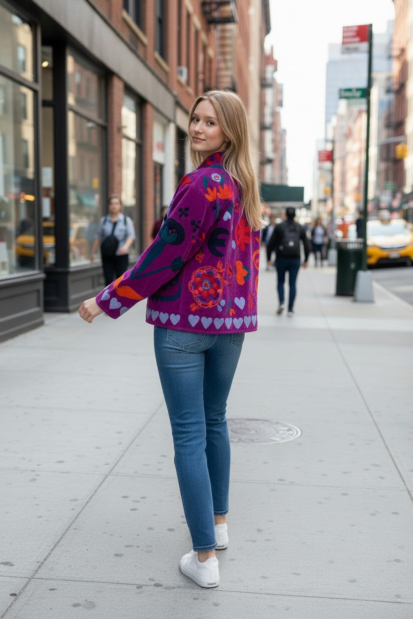 Velvet Suzani Embroidered Jacket Purple