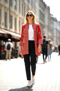 Silk Viscose Printed  Red Jacket with Giraffe