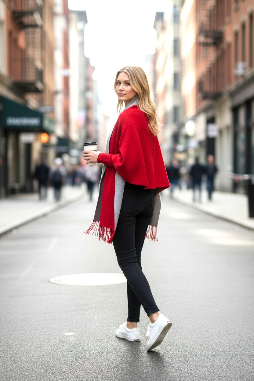 Reversible cape scarf with sleeves