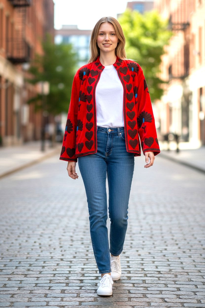 veste en velours brodée