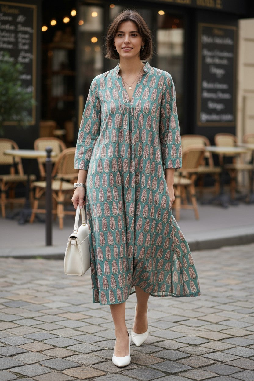 Robe multicolore en soie et viscose