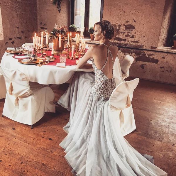 Tulle Dress with Hand embroidered crystals