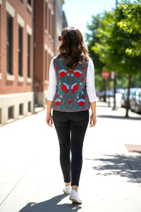 Velvet Suzani Embroidered Gillet -Red