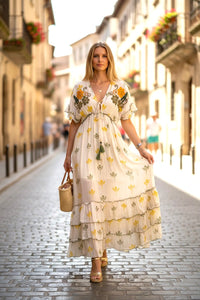 Robe multicolore en soie et viscose