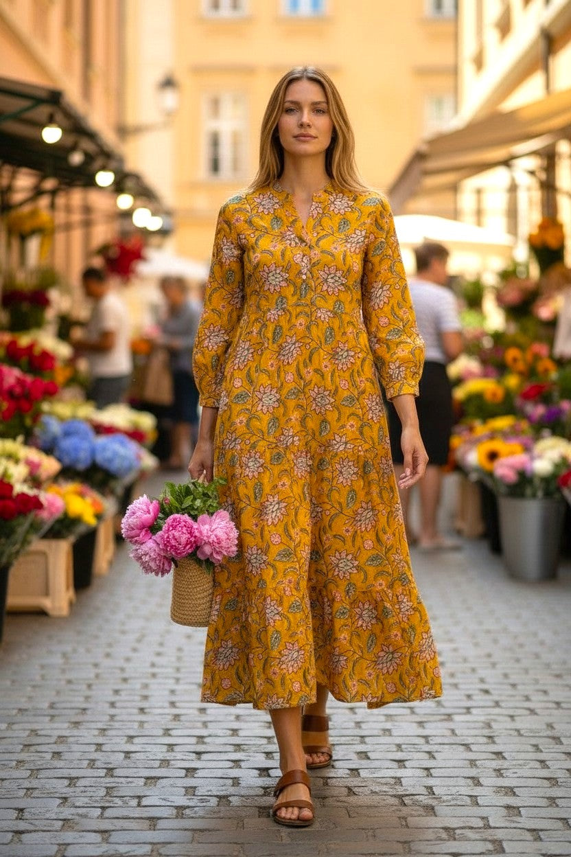 Robe multicolore en soie et viscose