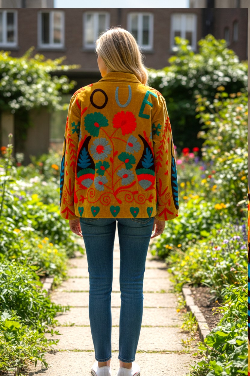Velvet Suzani Embroidered Jacket Mustard