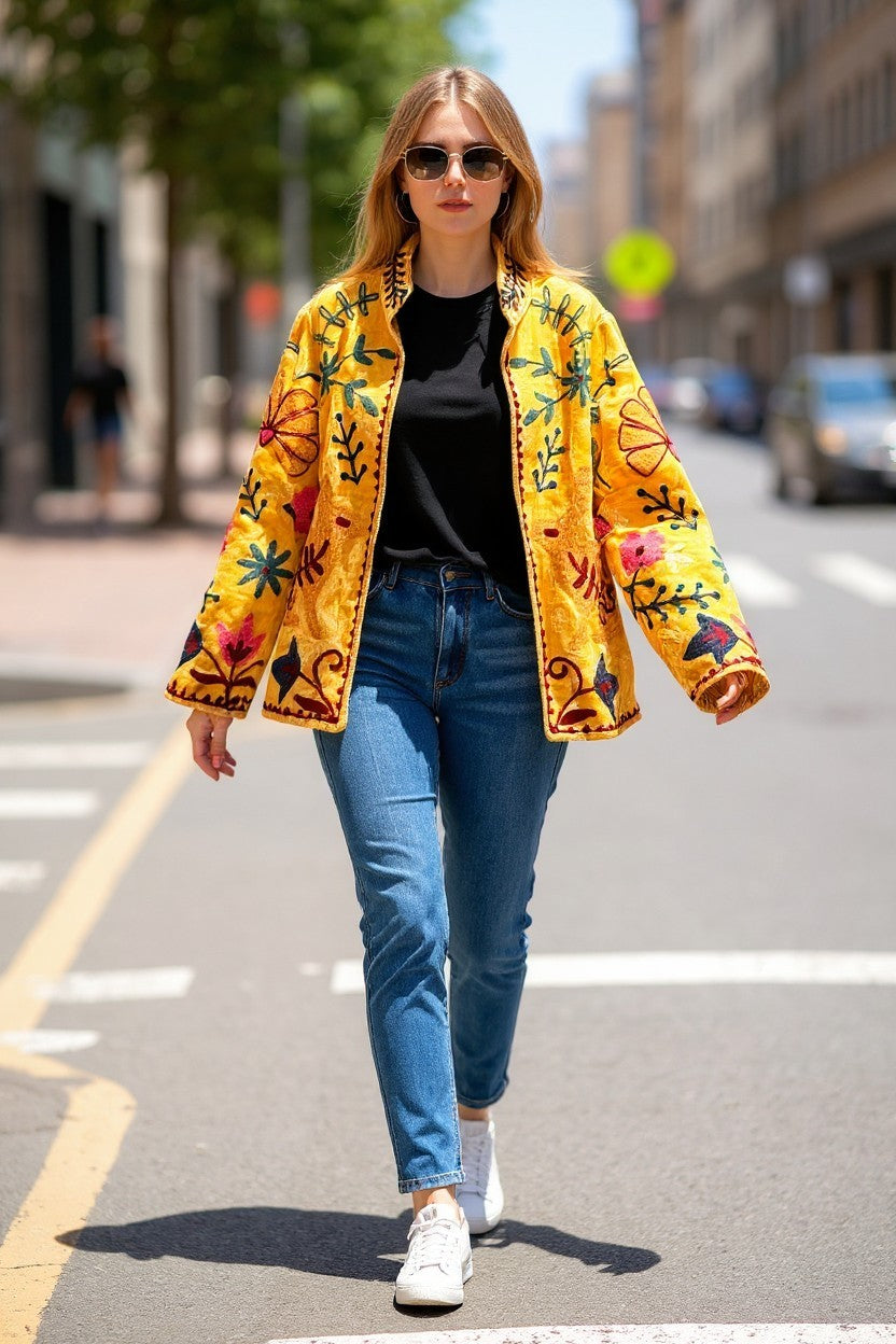 Samtjacke mit Stickerei