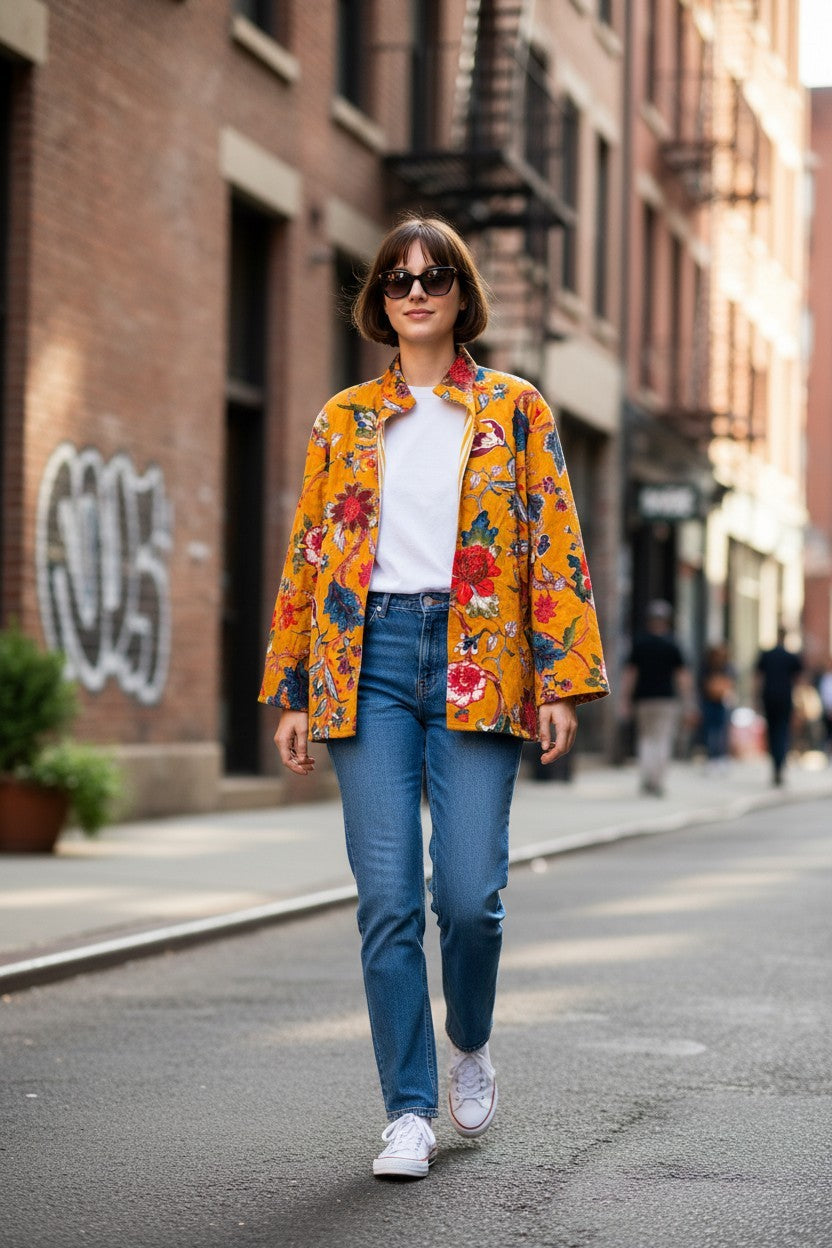 Velvet Jacket Floral - Chrome