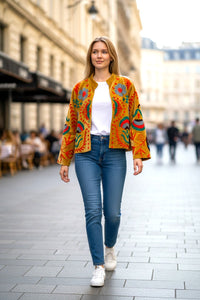 Velvet Suzani Embroidered Jacket Mustard