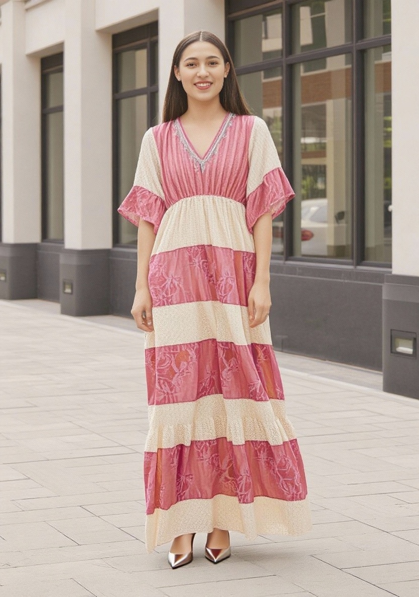 Les Sutras Pink and white Long length dress