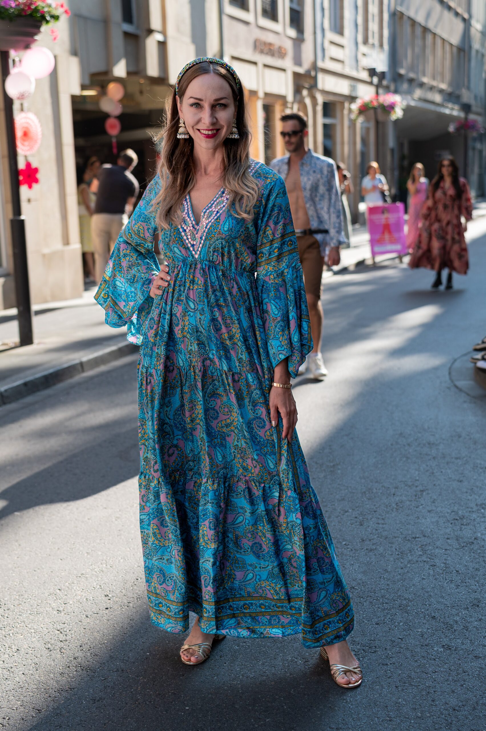 Printed Blue Long Dress