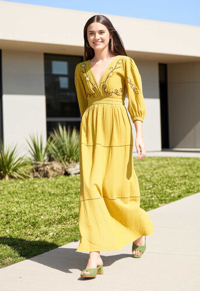 Yellow White Long Dress