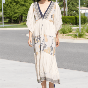 Cream dress in black print